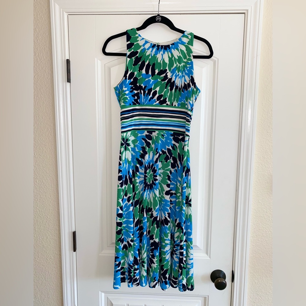 Women’s Evan Picone Dress blue green floral Sz 6 EUC